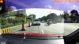 Bus Collides with Concrete Barrier