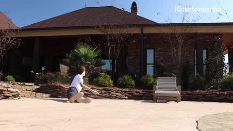 White shirt frontflip backyard concrete near pool hits butt