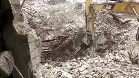 Facade all that remains of bombed Mariupol theater