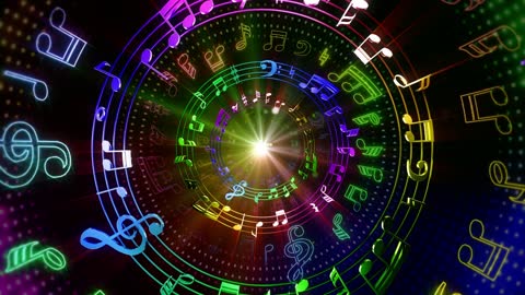 colorful musical symbol tunnel celebration screen dynamic background video