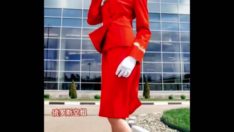 Show the perfect figure of the stewardess.