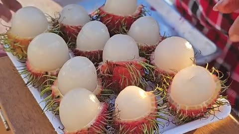 Extreme sweet Red Rambutan - Fruit Cutting Skills - Thai Street Food