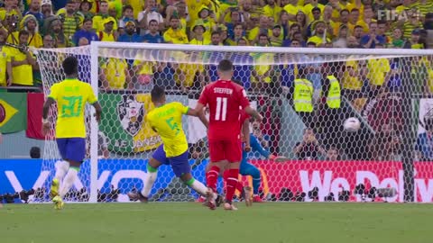 Casemiro downs Swiss Brazil v Switzerland FIFA World Cup Qatar 2022