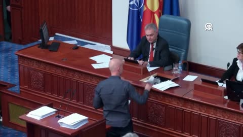 Macedonian MP from the pro-Russian far-left @Levica_Partija assaults Deputy Speaker