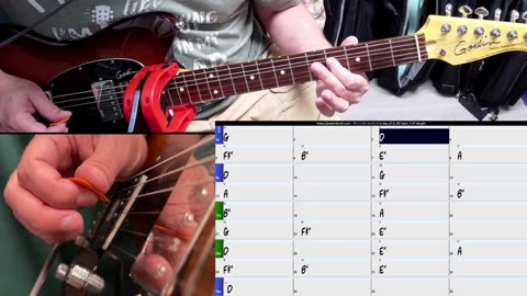 A short guitar solo melody over a IV-I-iii-vi-ii-V chord progression in D Major.