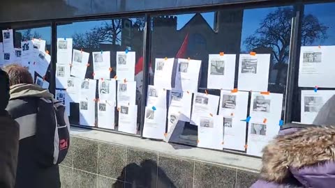 Rally At CBC, Pictures of Vaccine Injured Cover Windows