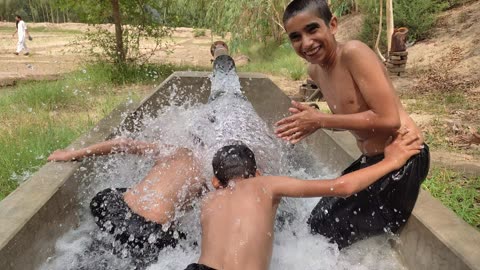 Bathing in tube well