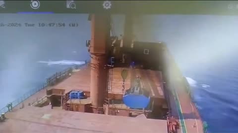 Video of a strike by Yemeni Houthis on a commercial ship in the Red Sea.