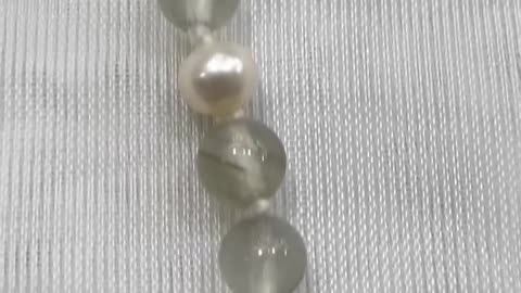 Rutilated Quartz and Freshwater Pearl Jewelry Set (Necklace + Earrings) Rare.