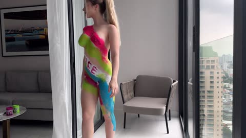 [4K Housewife] Transparent cleaning Body art suit Haul No Bra See Through Try On