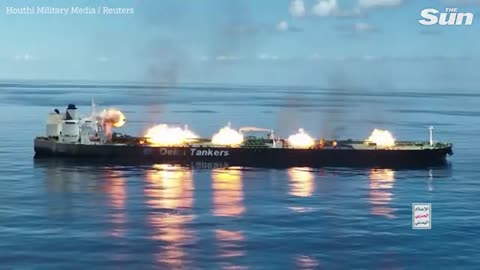 Chilling footage shows moment Houthi rebels blow up oil tanker in the Red Sea