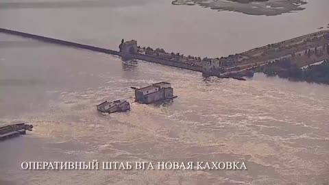 Kakhovskaya HPP and the flooded Novokakhovsky district - footage from above.