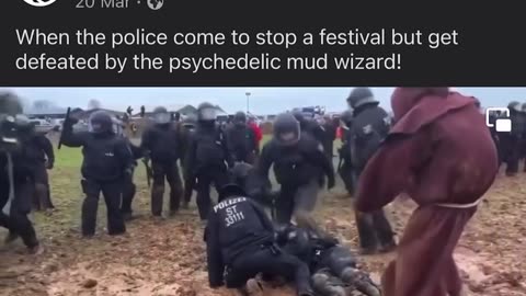 The psychedelic wizard defeats the police