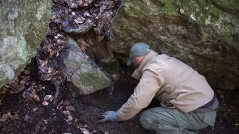 Four excavated shelter.Building underground bunker.Earth hut. primiti