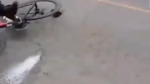 He was trying to help and then got smashed by the cyclists