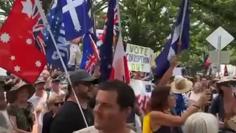 Australian fire fighters are singing in front of National Press Club Canberra