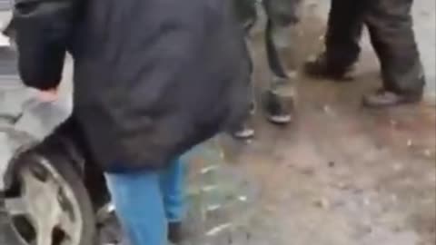 Ukraine. Armored vehicle hits civilian car in Kiev