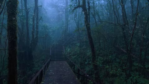 Beat Stress Within 5 Minutes to Sleep Soundly with Heavy Rain & Thunder in a Foggy Forest at Night