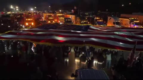 MASSIVE AMERICAN FLAG ILLUMINATED AT PEOPLES CONVOY HAGERSTOWN MD