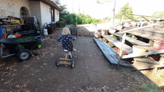 Little Girl Loves Antique Tricycle!!!