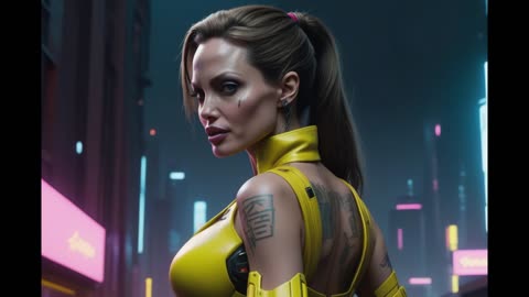 Angelina Jolie as Cyberpunk 2077 character part 2 Ai Generated