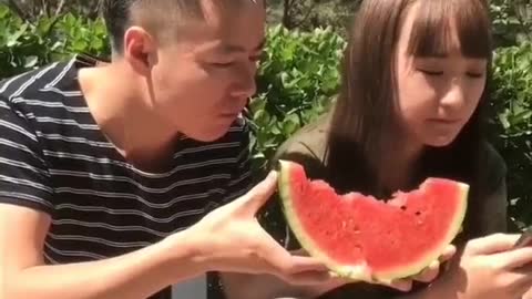 We eat watermelon together