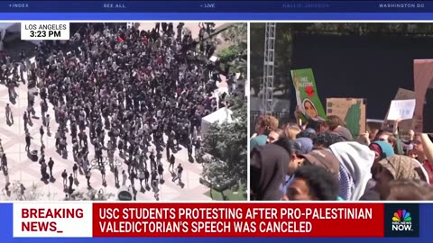 USC students protesting after pro-Palestinian valedictorian speech canceled