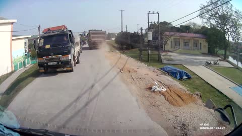 Kids on Bike Nearly Hit by Truck