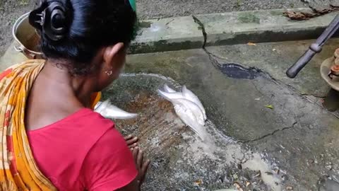 River FOLI FISH cooking recipe with fresh MULO & BEGUN by santali TRIBE couple-20