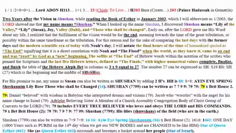 Vision in Shushan Susan Joy Dahl 01012001 1121 Ben Son 113 Lord 23 I AM 203 Hadassah Palace