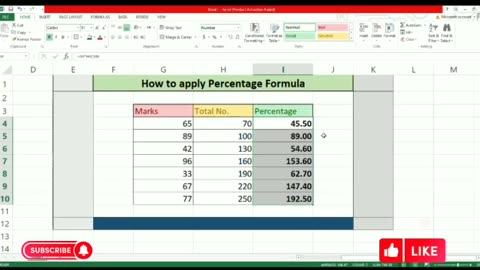 How to apply Percentage formula excel?