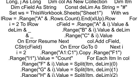 How do I get all the different unique combinations of 3 columns using VBA in Excel