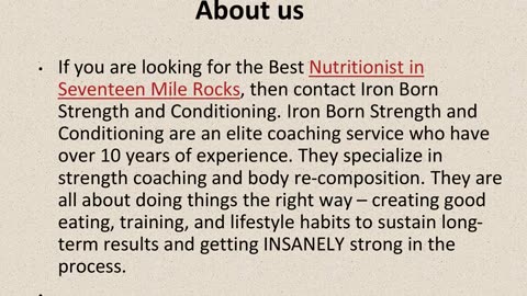 Best Nutritionist in Seventeen Mile Rocks.