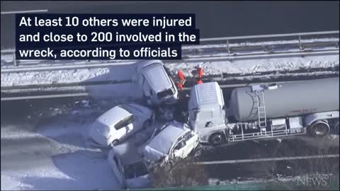 One dead after 130-car pileup on snowy Japan highway