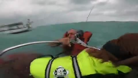 Rescue of a man and his dog, stranded when their sailboat was disabled during Hurricane Helene