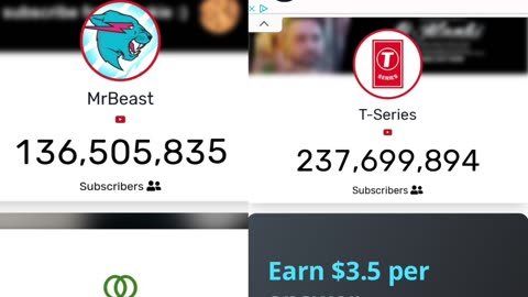 T Series V/S MR Beast Compition For YouTube