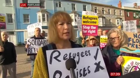 Locals demonstrating against the Bibby Stockholm barge. Lets help them