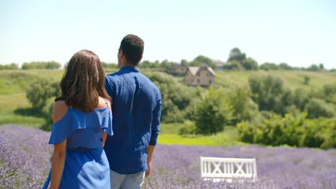 Lovers walking through a lavender field || lovely moment ❤️