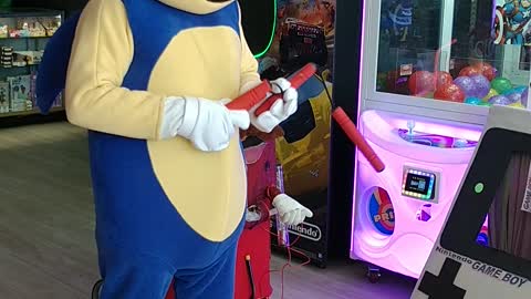 Knunchuk spinning to prepare for the Gameboy prop game at Mr. Gattis in Kingwood at a birthday party