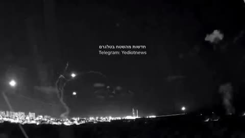 Night Vision of Hamas rocket attacks and interceptions by Israel's iron dome(No Sound)