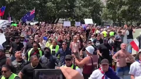 Protest against COVID-19 measures and restrictions outside Wellington Parliament in New Zealand