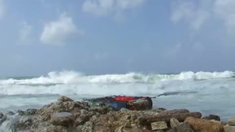 Waves crashing on the sea shore