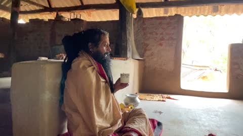 Nityananda Baba and Dayalu Baba Drinking Tea on Makara Sankranti