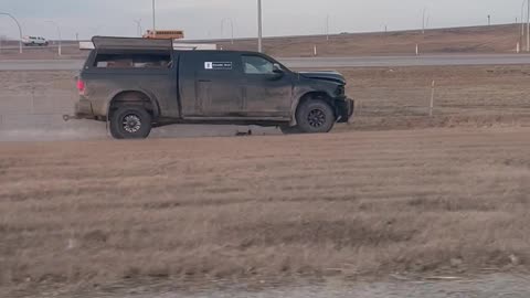 Wrecked Truck Swerves Across Traffic