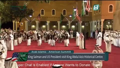 5/20/17 president Donald Trump given a royal welcome and traditional sword dance in Saudi Arabia