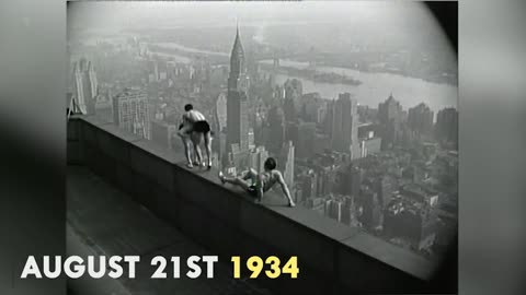 Stunt on a ledge on the 86th floor of the Empire State Building in Manhattan on August 21, 1934