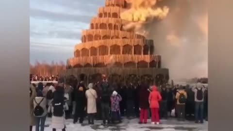 In Russia, in the Kaluga region, a replica of the Tower of Babel was burned