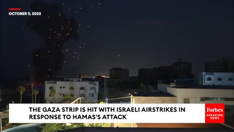 Gaza Strip Is Lit Up By Israeli Airstrikes In Response To Hamas's Massive Surprise Attack On Israel