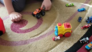 wolf and leo playing with toys