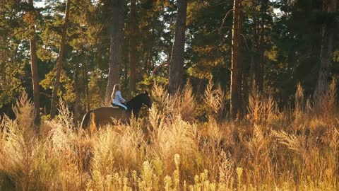 A Beautiful and natural young girl outdoors with horse